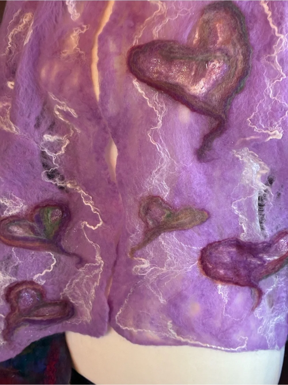 HANDMADE BY SELLER Handmade Lavender wet Felted Wool Scarf with Heart Accents